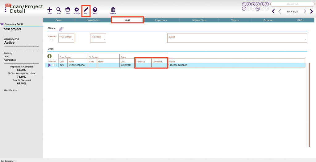 Project Color Coding Based on Communication Log Followup Dates ECL